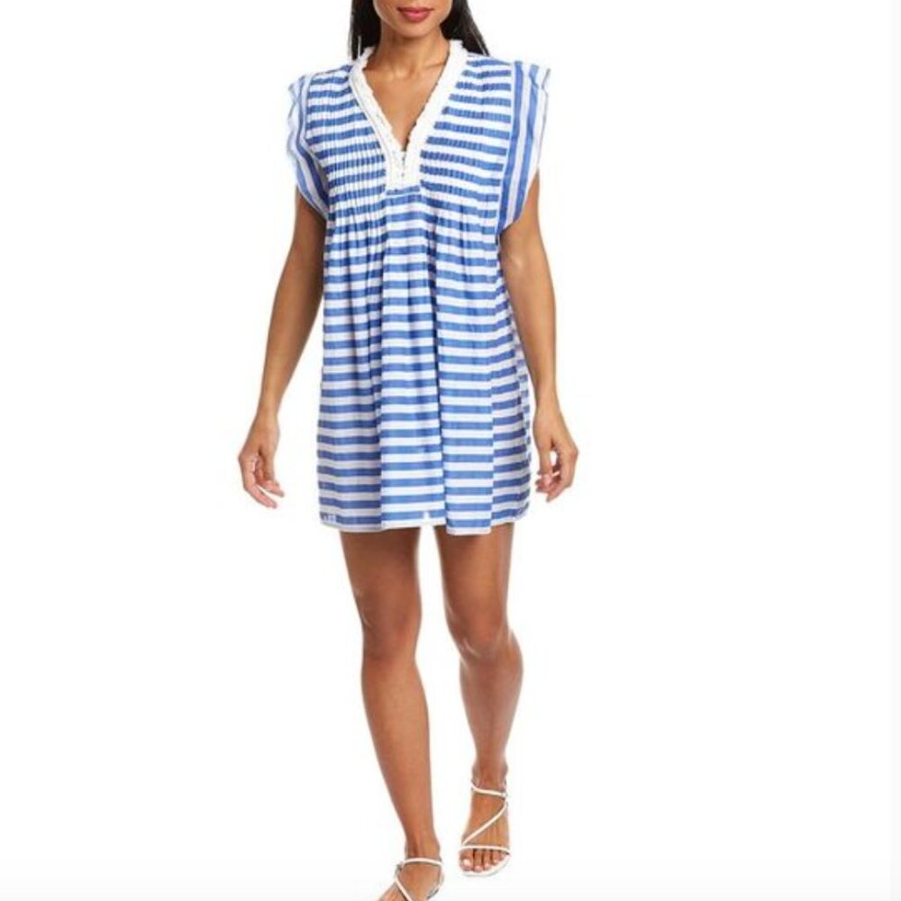 JUDE CONNALLY (NWT) Periwinkle and White Striped Mini Dress, Size S